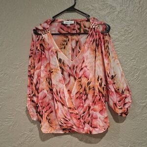 Jennifer Lopez Pink Wrap Blouse with 3/4 Sleeves